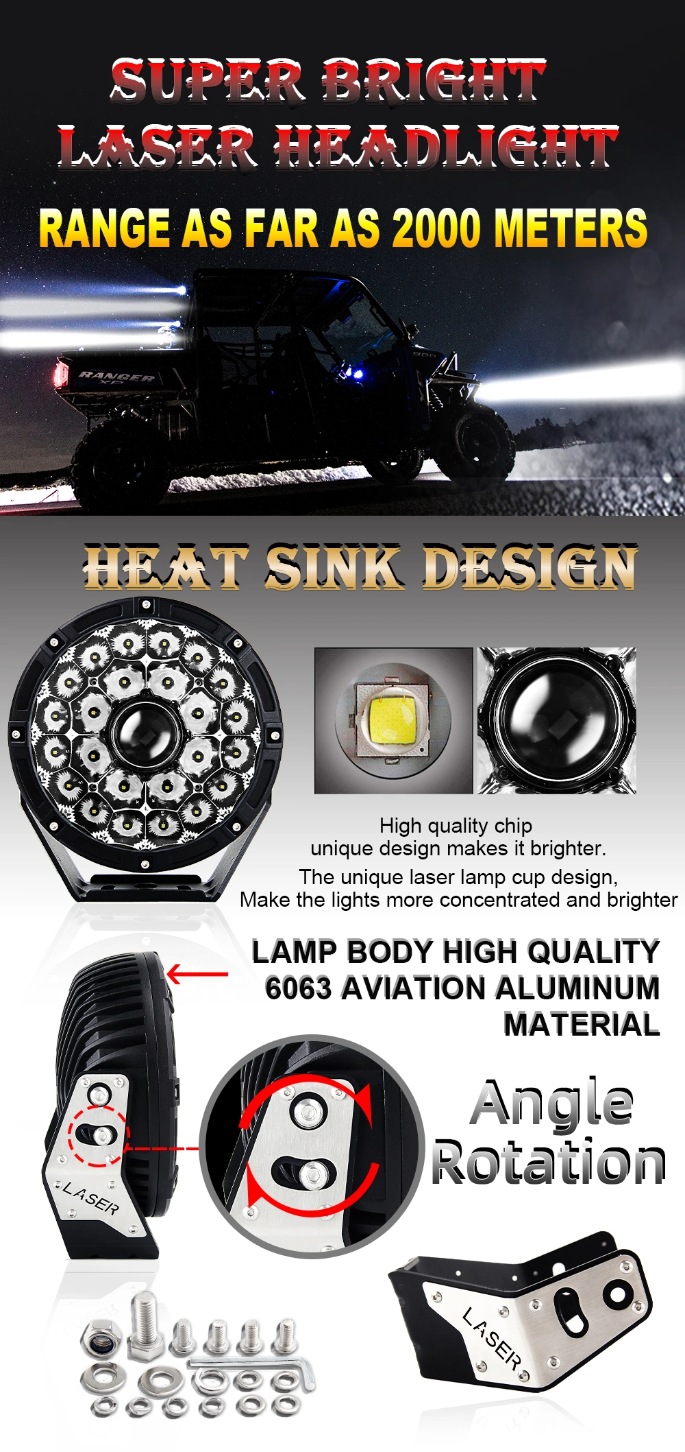 Factory Direct Sale Laser LED High Beam Driving Light 8.5inch 9inch Round Laser LED Driving Light for Jk/Tj/Lj/Cj