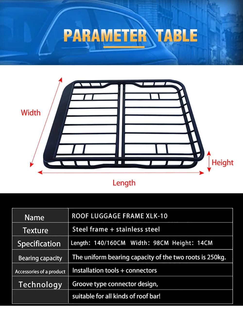 Metal Rack Universal Cargo Roof Rack Auto 4X4 Accessories